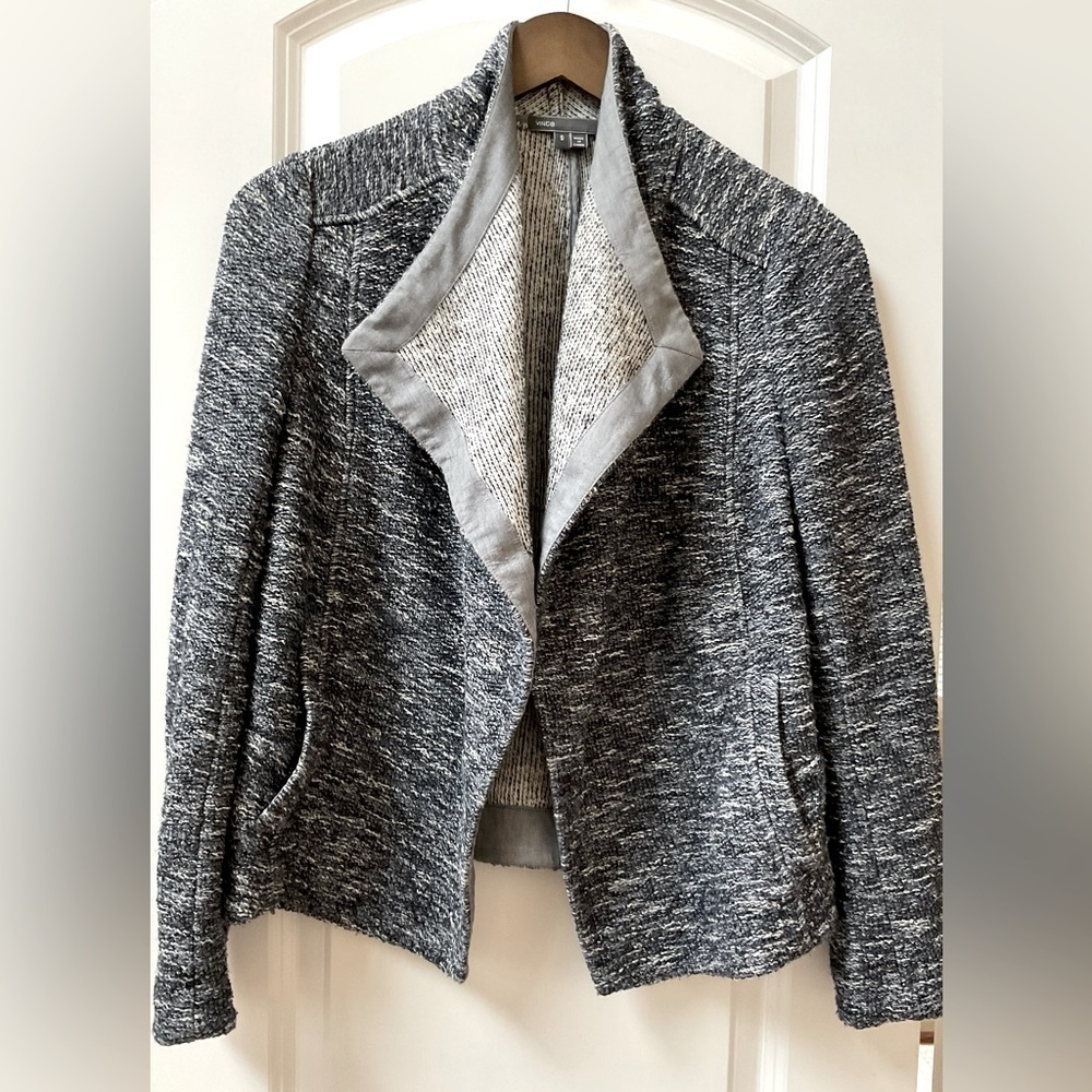 VINCE Tweed Texture Open Drape Jacket
